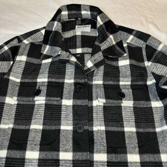 OLD NAVY Black Plaid Soft Brushed Shacket Wool Jacket Pockets Women’s Large L - Picture 5 of 14